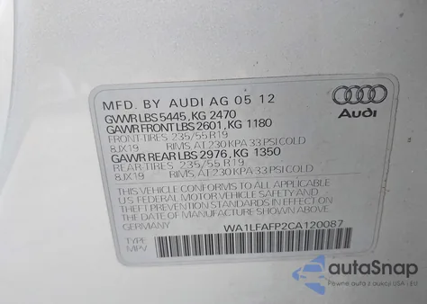 2012 Audi Q5 2.0T Premium из США, поврежденный, VIN WA1LFAFP2CA120087